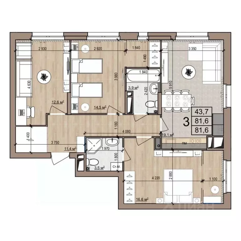 3-к кв. Рязанская область, Рязань ул. Новоселов, 33Б (81.6 м) - Фото 1