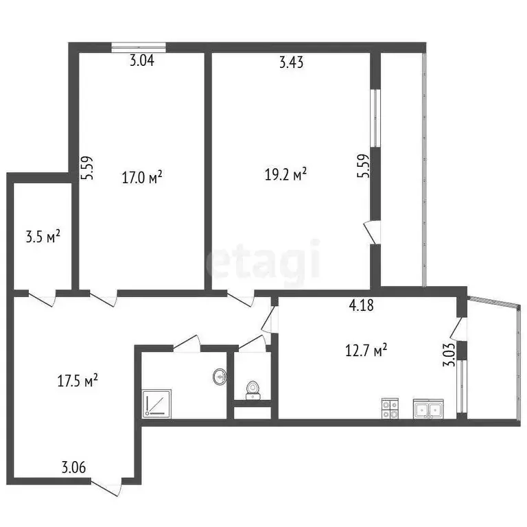 2-комнатная квартира: Гатчина, проспект 25 Октября, 69к2 (75 м) - Фото 1
