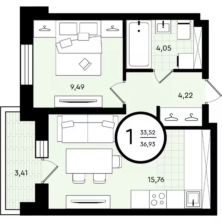 1-к кв. Тюменская область, Тюмень ул. Александра Звягина, 2 (36.93 м) - Фото 1