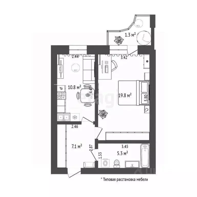 1-к кв. Тюменская область, Тюмень ул. Мельникайте, 136к1 (43.4 м) - Фото 0