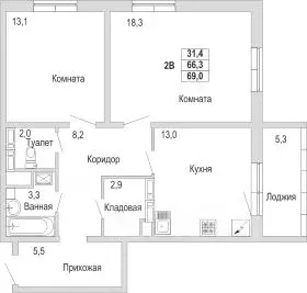 2-к кв. Татарстан, Набережные Челны ул. Карманова, 45 (69.0 м) - Фото 1