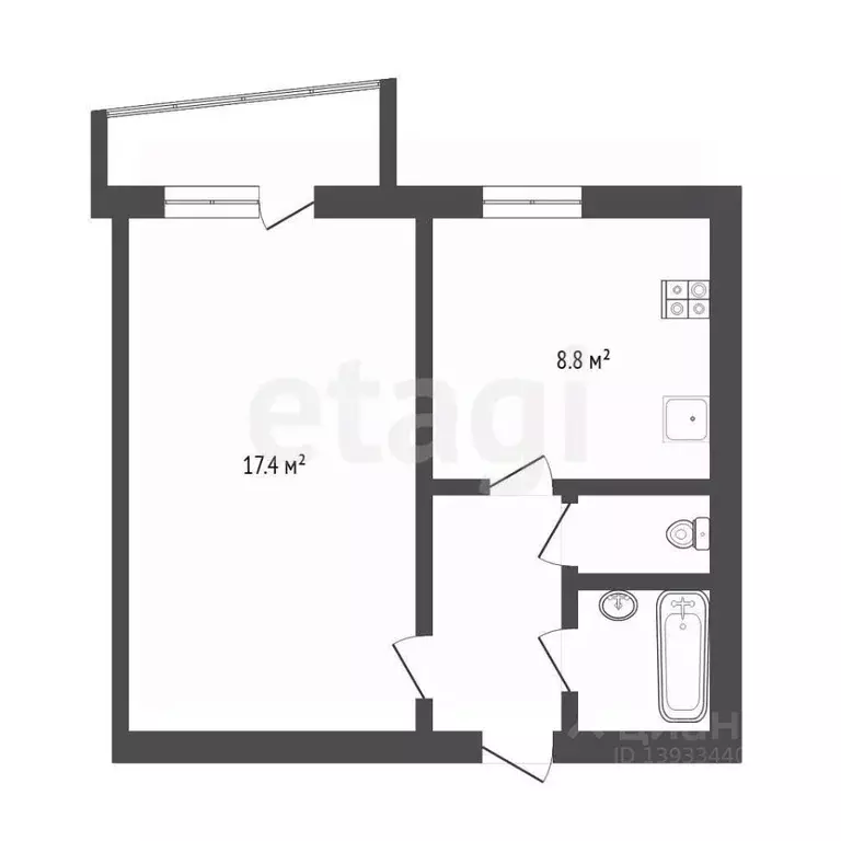 1-к кв. Тюменская область, Тюмень 6-й мкр, проезд 9 Мая, 2 (33.1 м) - Фото 2