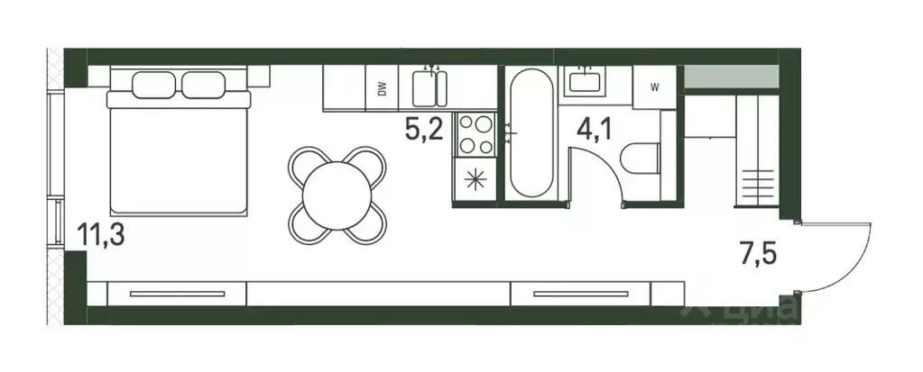 Студия Москва 1-й Красногорский проезд (28.1 м) - Фото 0