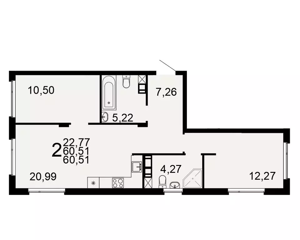 2-комнатная квартира: Тула, жилой комплекс Флагман (60.51 м) - Фото 1