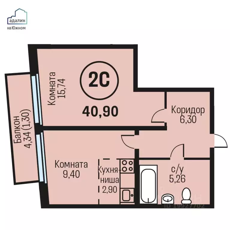 2-к кв. Алтайский край, Барнаул городской округ, Южный рп  (40.9 м) - Фото 0