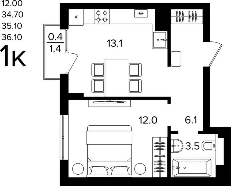 1-к кв. Калининградская область, Гурьевский муниципальный округ, пос. ... - Фото 1