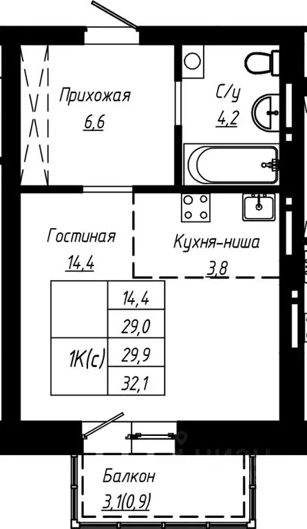 1-к кв. Алтайский край, Барнаул ул. Чернышевского, 189к3 (29.9 м) - Фото 0