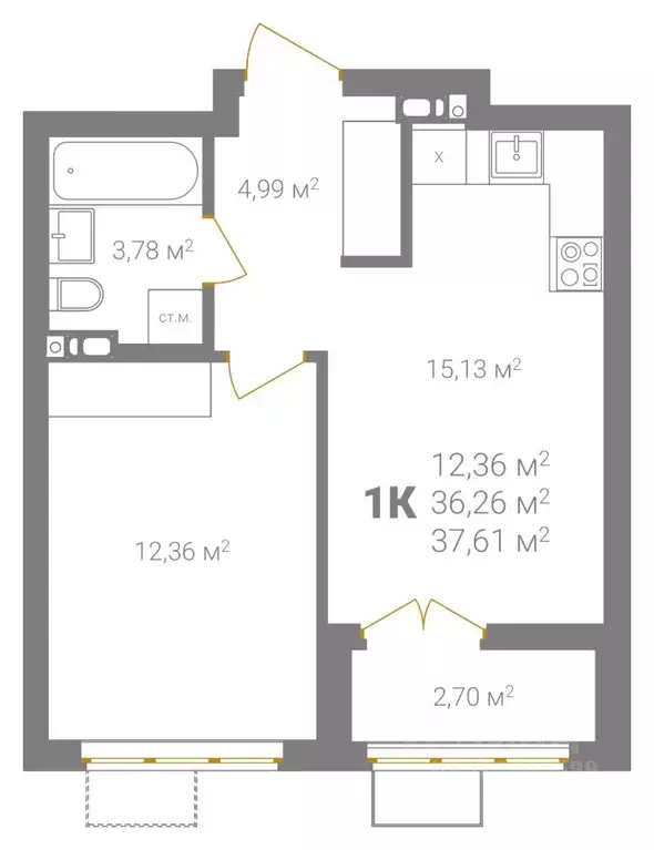 1-к кв. Нижегородская область, Нижний Новгород Ветеринарная ул. (37.61 ... - Фото 2