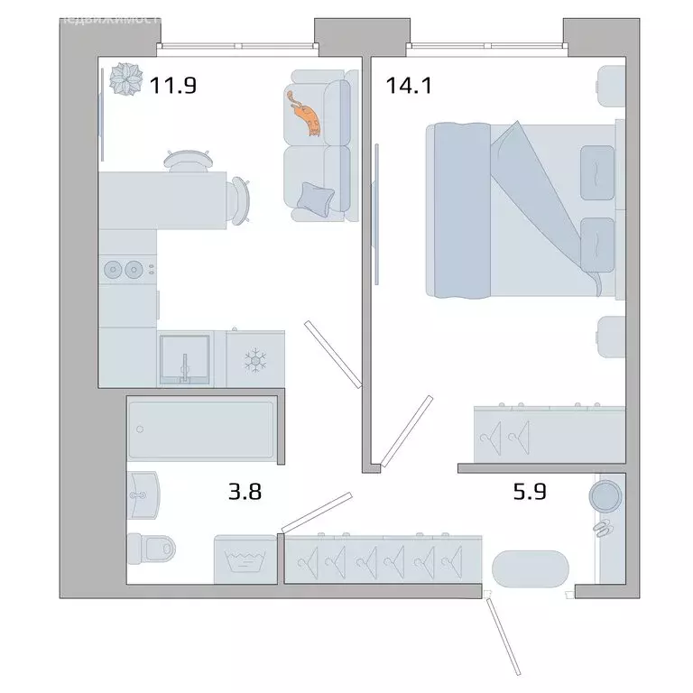 1-комнатная квартира: Иркутск, городок ИВАТУ (35.7 м) - Фото 2