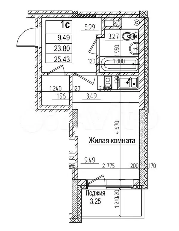 Квартира-студия, 25,4 м, 7/16 эт. - Фото 0