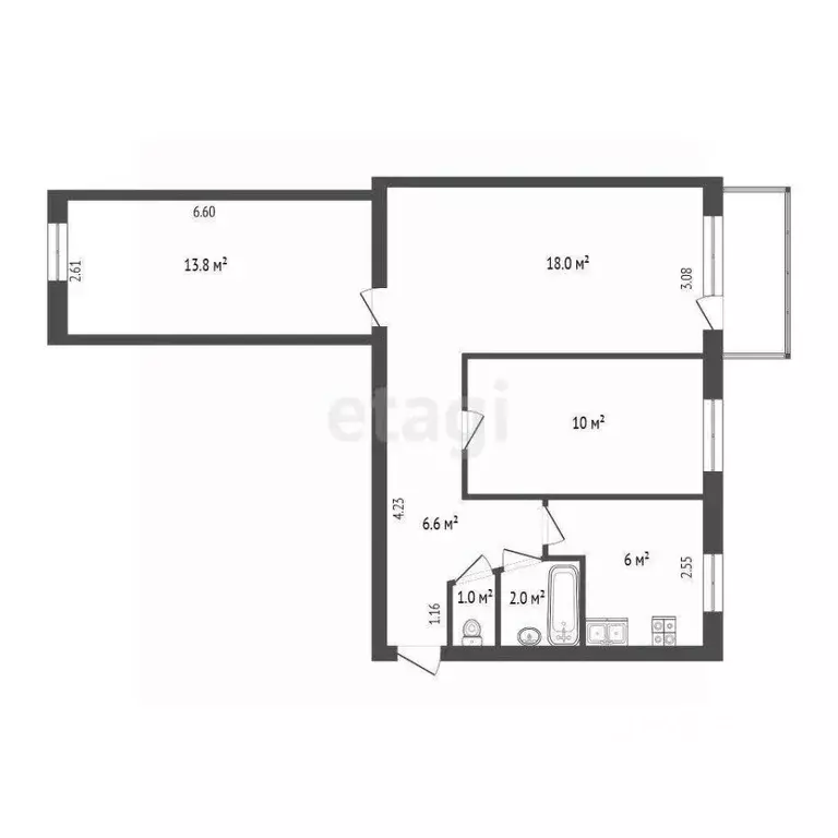 3-к кв. Омская область, Омск просп. Мира, 100А (58.0 м) - Фото 1