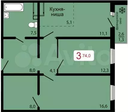 3-к. квартира, 74 м, 6/17 эт. - Фото 0