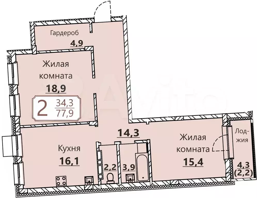 2-к. квартира, 80,1 м, 2/8 эт. - Фото 0