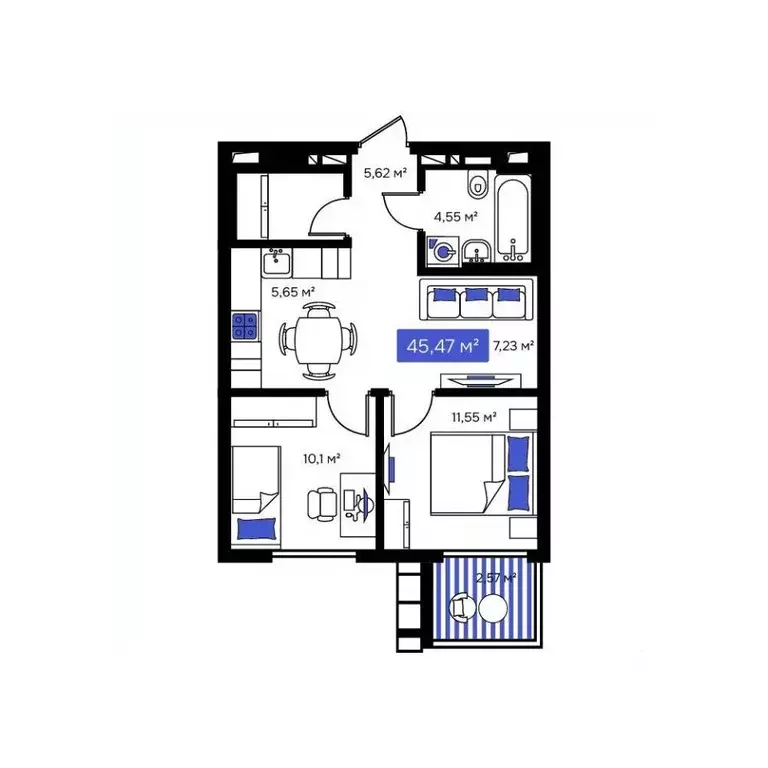 2-к кв. Приморский край, Владивосток Визионер жилой комплекс (45.47 м) - Фото 1
