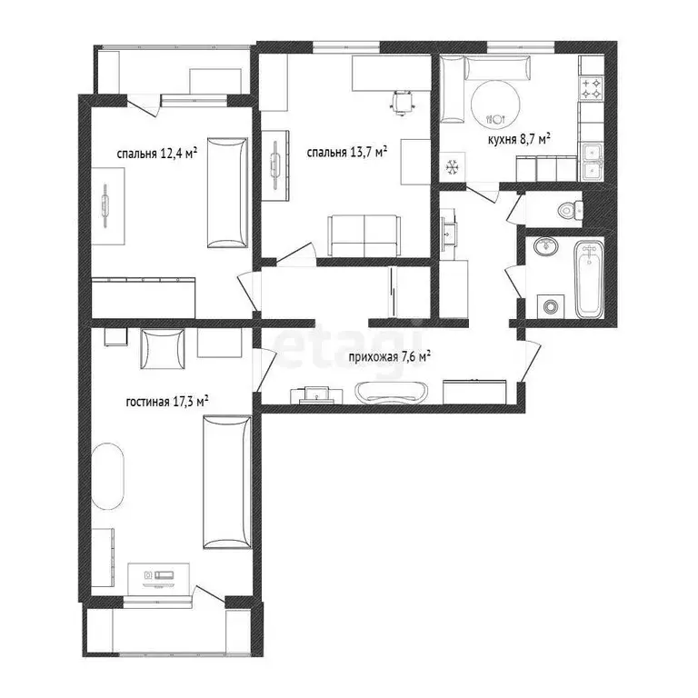 3-комнатная квартира: Белгород, улица 5 Августа, 13Б (70.6 м) - Фото 1