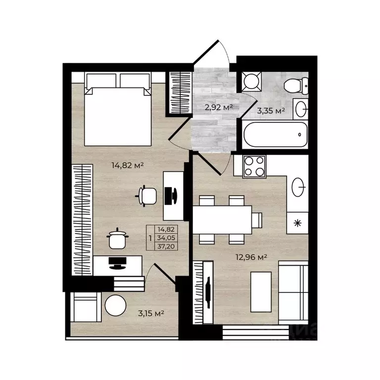 1-к кв. Ярославская область, Ярославль Северный жилрайон, 15-й мкр, 1 ... - Фото 1