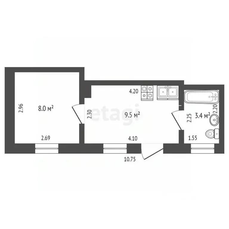 2-к кв. Крым, Евпатория пер. Коленный, 3 (20.9 м) - Фото 2