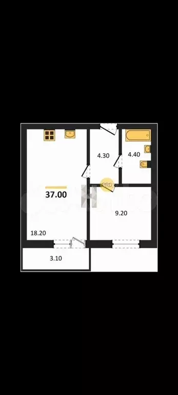 1-к. квартира, 37 м, 8/8 эт. - Фото 1