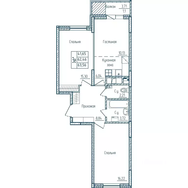 2-к кв. Мордовия, Саранск Центр жилрайон,  (63.56 м) - Фото 1