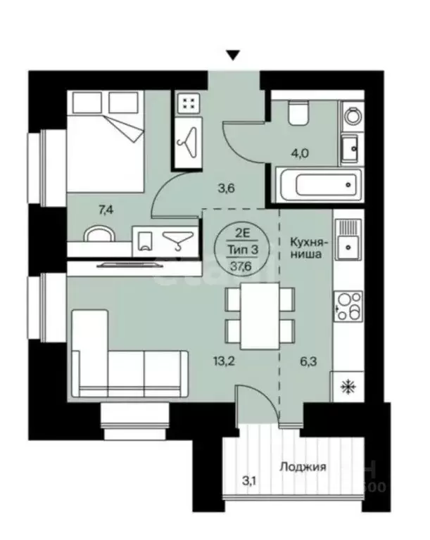 1-к кв. Коми, Сыктывкар Петрозаводская ул., 47 (37.6 м) - Фото 1