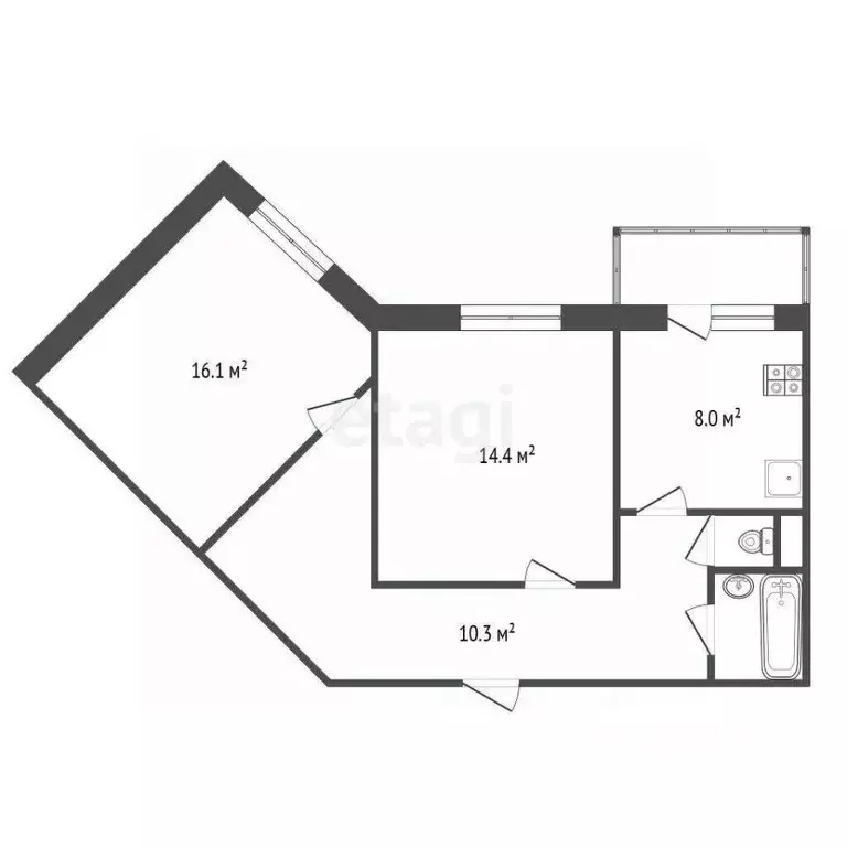 2-к кв. Ярославская область, Ярославль ул. Калинина, 39к2 (55.3 м) - Фото 2