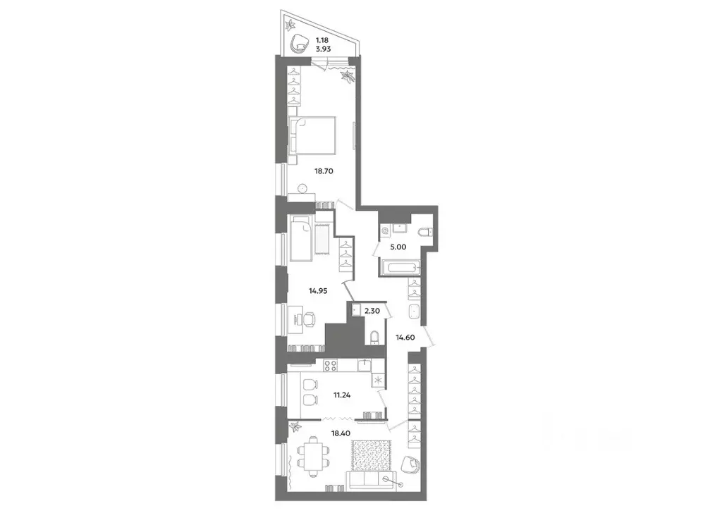 3-к кв. Санкт-Петербург ул. Кустодиева, 7к1 (89.5 м) - Фото 2