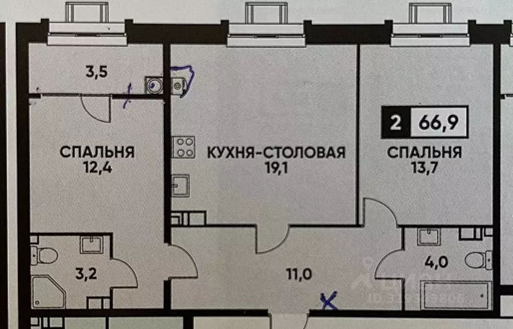 2-к кв. Ставропольский край, Ставрополь ул. Андрея Голуба, 14к1 (67.0 ... - Фото 0