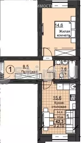 1-комнатная квартира: Оренбург, Улица Николая Ерышева, 11 (42.92 м) - Фото 0