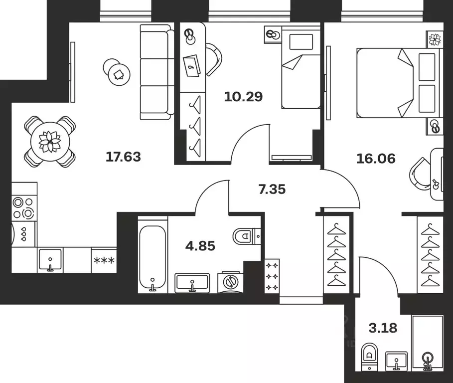 2-к кв. Тульская область, Тула Баташи Парк жилой комплекс (59.36 м) - Фото 1