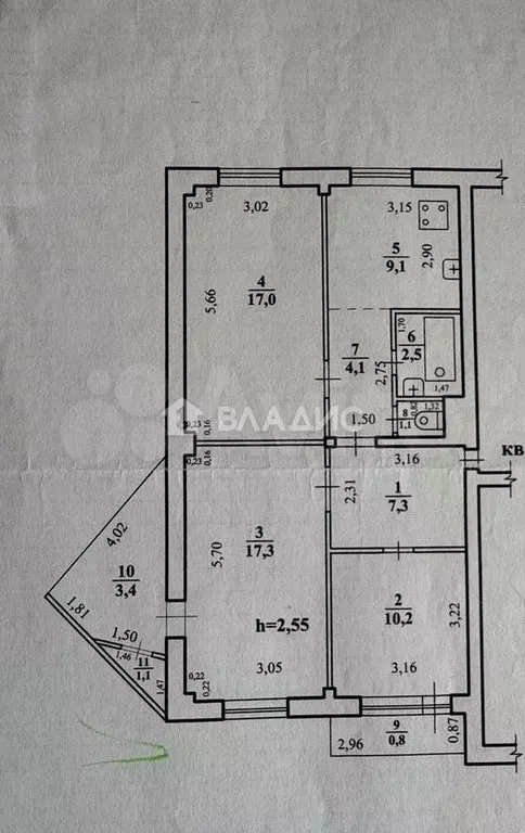 3-к. квартира, 68,6 м, 4/5 эт. - Фото 0