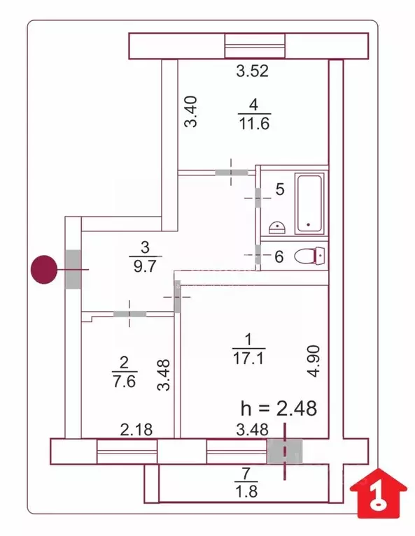 2-к кв. Омская область, Омск ул. Орджоникидзе, 268А (49.9 м) - Фото 2