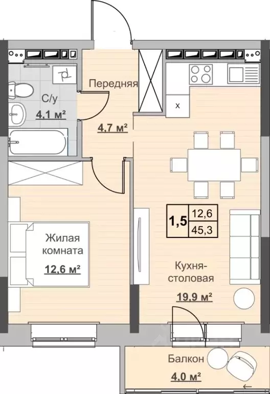 1-к кв. Удмуртия, Ижевск ул. Ухтомского (45.3 м) - Фото 0