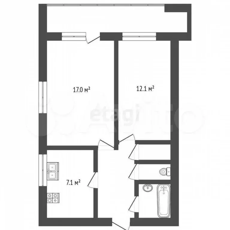 2-к. квартира, 47,9 м, 5/12 эт. - Фото 0