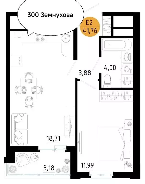 1-комнатная квартира: Рязань, улица Земнухова, 2 (42 м) - Фото 1