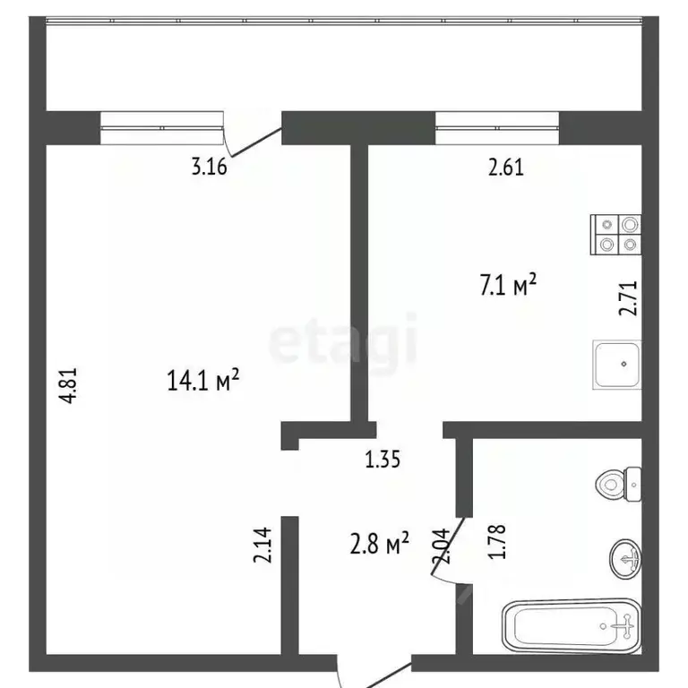 1-к кв. Тюменская область, Тюмень ул. Мебельщиков, 1 (26.4 м) - Фото 2