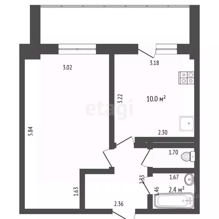 1-к кв. Тюменская область, Тюмень ул. Новоселов, 107к1 (33.0 м) - Фото 2