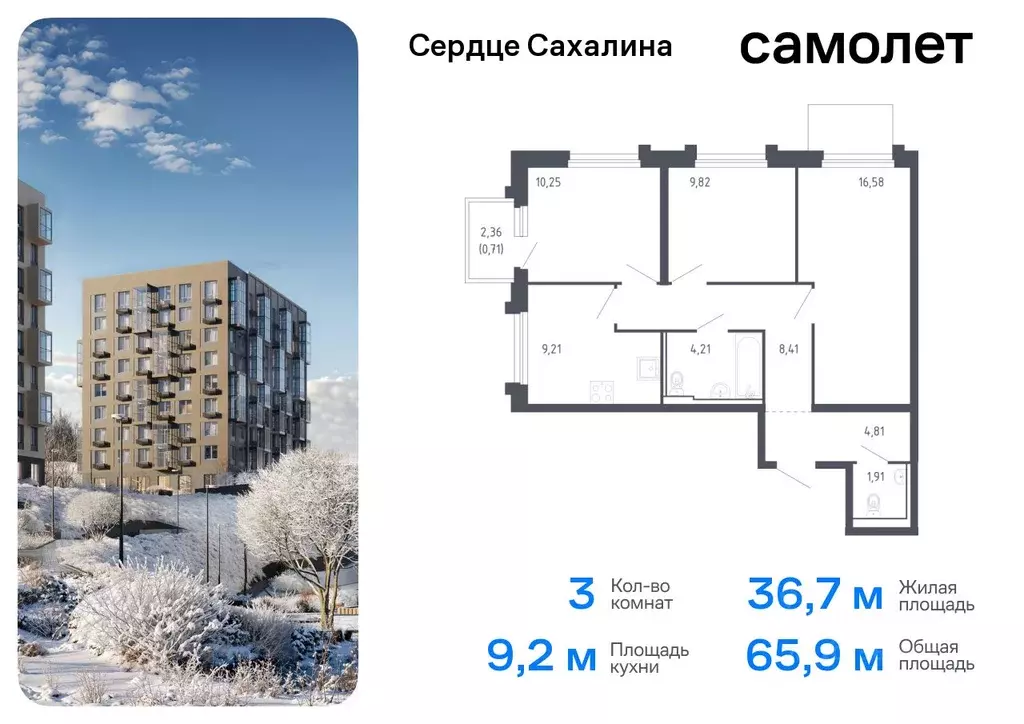 3-к кв. Сахалинская область, Корсаков ул. Тенистая (65.91 м) - Фото 0