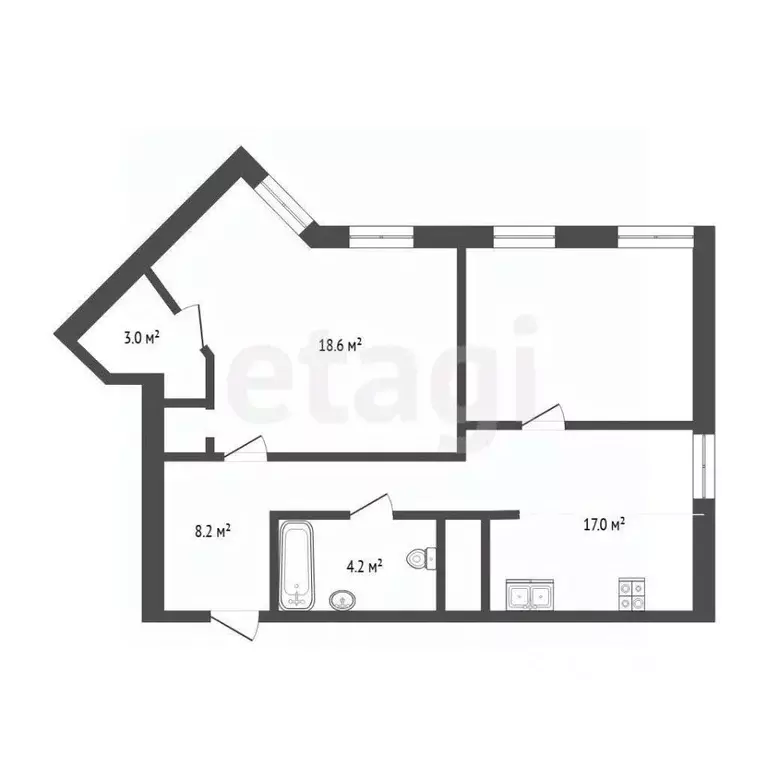 2-к кв. Тюменская область, Тюмень Новгородская ул., 1 (62.0 м) - Фото 2