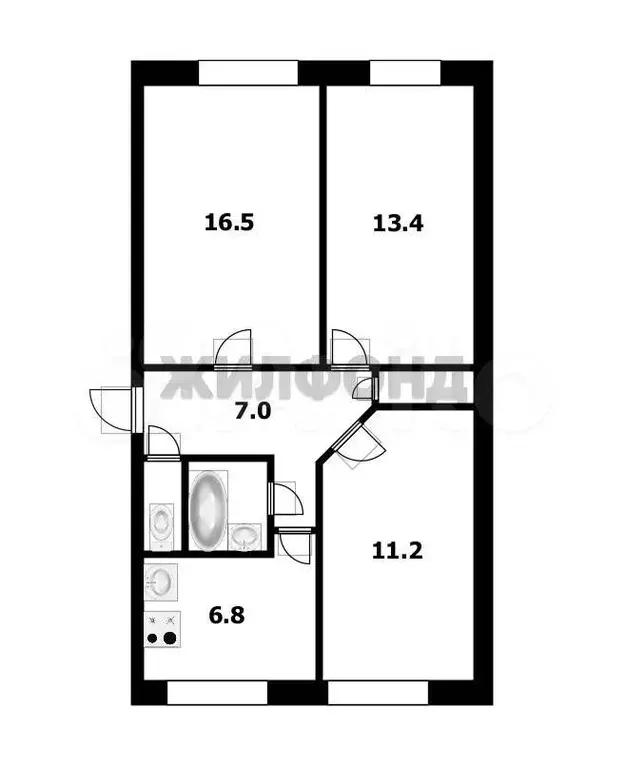 3-к. квартира, 59,2 м, 1/5 эт. - Фото 0