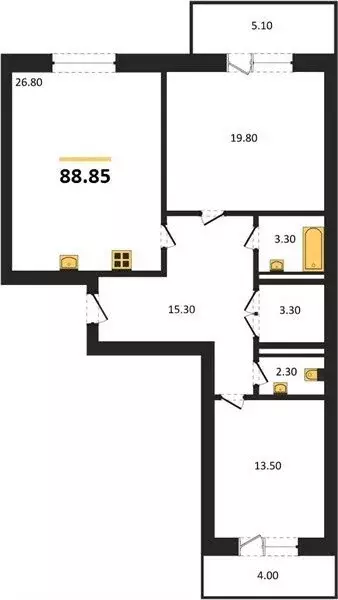2-комнатная квартира: село Ямное, улица Графа Орлова, 5 (88.85 м) - Фото 1