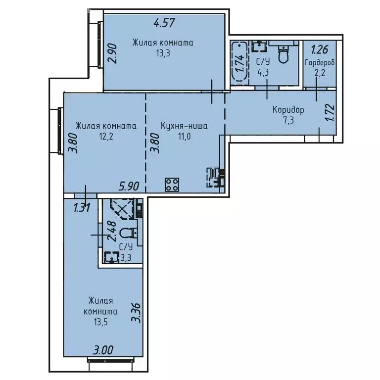 3-комнатная квартира: Иркутск, Култукская улица, 16 (67.1 м) - Фото 0