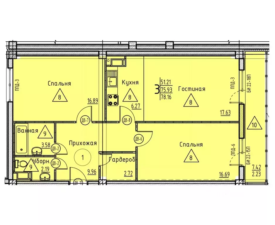 3-к кв. Пензенская область, Пенза ул. Генерала Глазунова, 11 (78.16 м) - Фото 1