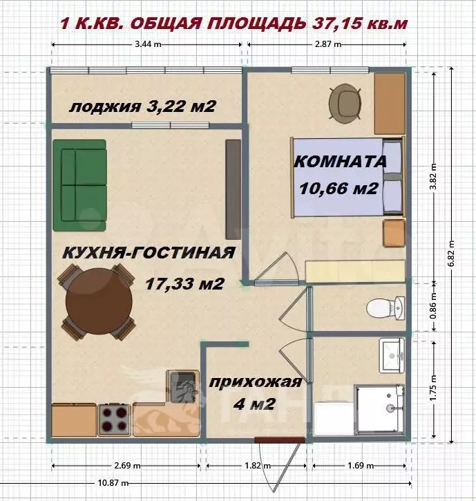 1-к. квартира, 37,2 м, 9/12 эт. - Фото 0