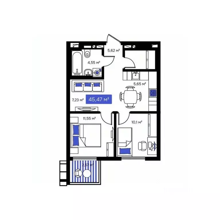 2-к кв. Приморский край, Владивосток Визионер жилой комплекс (45.47 м) - Фото 1