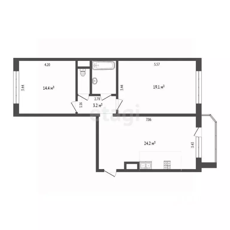 2-к кв. Тюменская область, Тюменский муниципальный округ, д. Дударева ... - Фото 1