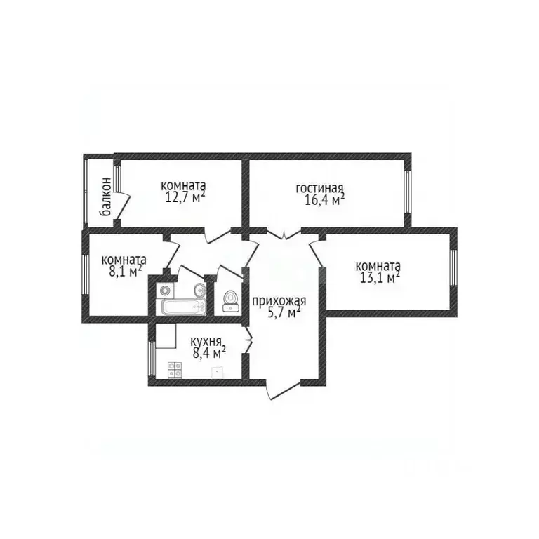 4-к кв. Белгородская область, Белгород ул. Губкина, 20 (75.1 м) - Фото 2