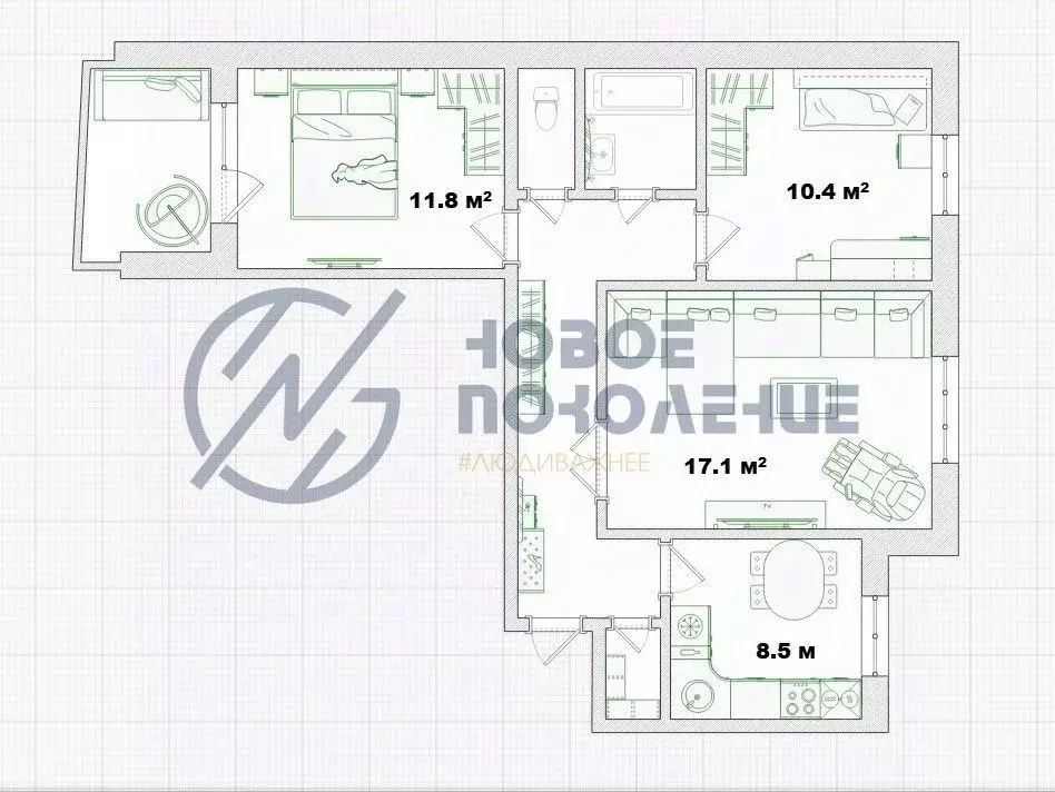 3-к кв. Омская область, Омск ул. 70 лет Октября, 10/2 (64.5 м) - Фото 2