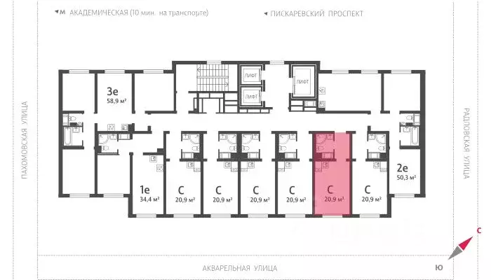 Студия Санкт-Петербург ул. Пахомовская, 14к2 (20.8 м) - Фото 1