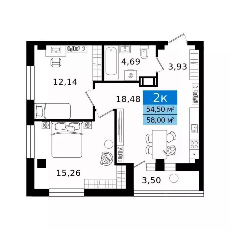 2-к кв. Курганская область, Курган просп. Конституции (58.0 м) - Фото 2