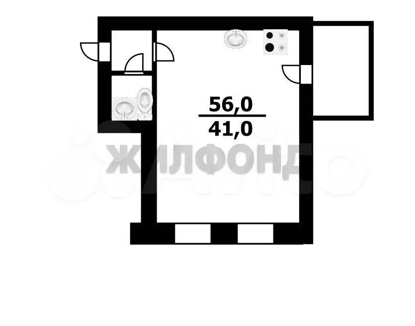 Квартира-студия, 56 м, 1/5 эт. - Фото 0